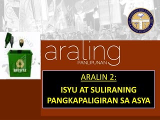 ARALIN 2:
ISYU AT SULIRANING
PANGKAPALIGIRAN SA ASYA
 