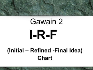 Gawain 2 
I-R-F 
(Initial – Refined -Final Idea) 
Chart 
 