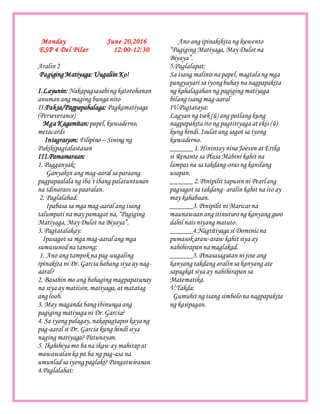 Matiyaga Example Aralin 2 pagiging matiyaga uugaliin ko! | DOCX