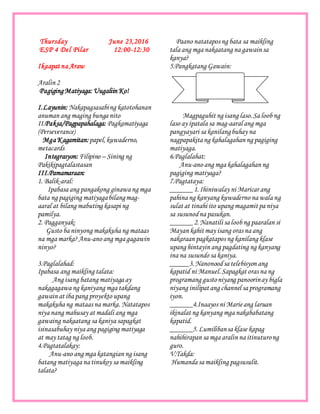 Matiyaga Example Aralin 2 pagiging matiyaga uugaliin ko! | DOCX