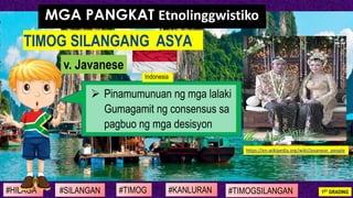 #SILANGAN #TIMOG #KANLURAN#HILAGA 1ST GRADING#TIMOGSILANGAN
MGA PANGKAT Etnolinggwistiko
v. Javanese
TIMOG SILANGANG ASYA
...