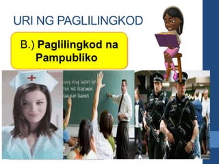 URI NG PAGLILINGKOD
A.) Paglilingkod na
Pampribado
B.) Paglilingkod na
Pampubliko
 
