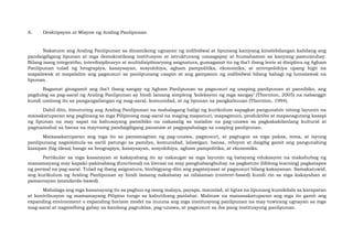 A. Deskripsyon at Misyon ng Araling Panlipunan
Nakatuon ang Araling Panlipunan sa dinamikong ugnayan ng indibidwal at lipunang kaniyang kinabibilangan kabilang ang
pandaigdigang lipunan at mga demokratikong institusyon at istrukturang umaagapay at humahamon sa kanyang pamumuhay.
Bilang isang integratibo, interdisiplinaryo at multidisiplinaryong asignatura, gumagamit ito ng iba’t ibang lente at disiplina ng Agham
Panlipunan tulad ng heograpiya, kasaysayan, sosyolohiya, agham pampolitika, ekonomiks, at antropolohiya upang higit na
mapalawak at mapalalim ang pagsusuri sa panlipunang usapin at ang gampanin ng indibidwal bilang bahagi ng lumalawak na
lipunan.
Bagamat ginagamit ang iba’t ibang sangay ng Agham Panlipunan sa pagsusuri ng usaping panlipunan at pansibiko, ang
pagdulog sa pag-aaral ng Araling Panlipunan ay hindi lamang simpleng ‘koleksyon ng mga sangay’ (Thornton, 2005) na nabanggit
kundi umiinog ito sa pangangailangan ng mag-aaral, komunidad, at ng lipunan sa pangkabuuan (Thornton, 1994).
Dahil dito, itinuturing ang Araling Panlipunan na mahalagang haligi ng kurikulum sapagkat pangunahin nitong layunin na
maisakatuparan ang paglinang sa mga Pilipinong mag-aaral na maging mapanuri, mapagmuni, produktibo at mapanagutang kasapi
ng lipunan na may sapat na kahusayang pansibiko na nakasalig sa malalim na pag-unawa sa pagkakakilanlang kultural at
pagmamahal sa bansa na mayroong pandaigdigang pananaw at pagpapahalaga sa usaping panlipunan.
Maisasakatuparan ang mga ito sa pamamagitan ng pag-unawa, pagsusuri, at pagtugon sa mga paksa, tema, at isyung
panlipunang nagsisimula sa sarili patungo sa pamilya, komunidad, lalawigan, bansa, rehiyon at daigdig gamit ang pangunahing
kaisipan (big ideas) hango sa heograpiya, kasaysayan, sosyolohiya, agham pampolitika, at ekonomiks.
Partikular sa mga kasanayan at kakayahang ito ay nakaugat sa mga layunin ng batayang edukasyon na makahubog ng
mamamayang may kapaki-pakinabang (functional) na literasi na may panghabangbuhay na pagkatuto (lifelong learning) pagkatapos
ng pormal na pag-aaral. Tulad ng ibang asignatura, binibigyang-diin ang pagsisiyasat at pagsusuri bilang kakayanan. Samakatuwid,
ang kurikulum ng Araling Panlipunan ay hindi lamang nakabatay sa nilalaman (content-based) kundi rin sa mga kakayahan at
pamantayan (standards-based).
Mahalaga ang mga kasanayang ito sa pagbuo ng isang malaya, payapa, maunlad, at ligtas na lipunang kumikilala sa karapatan
at kontribusyon ng mamamayang Pilipino tungo sa kabutihang panlahat. Malinaw na maisasakatuparan ang mga ito gamit ang
expanding environment o expanding horizon model na inuuna ang mga institusyong panlipunan na may tuwirang ugnayan sa mga
mag-aaral at nagsisilbing gabay sa kanilang pagtuklas, pag-unawa, at pagsusuri sa iba pang institusyong panlipunan.
 