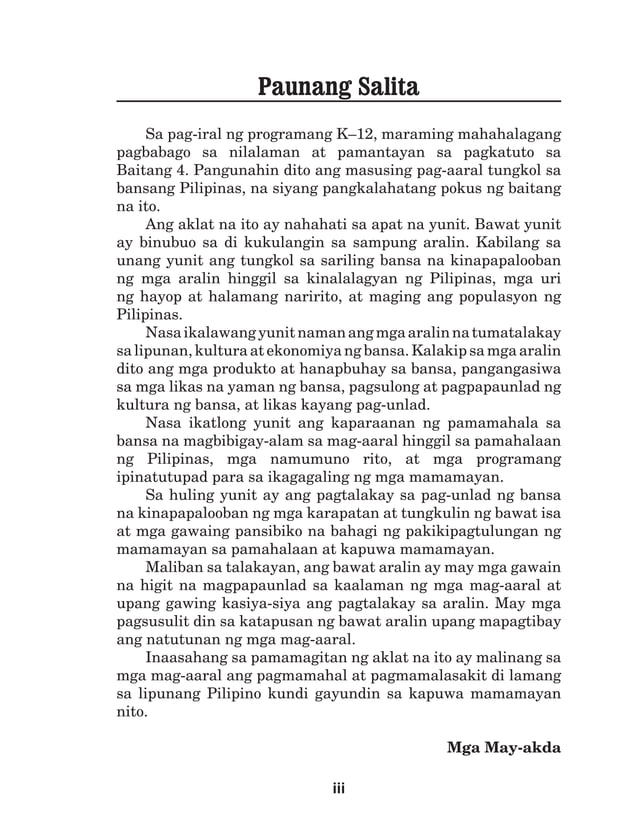 K TO 12 GRADE 4 LEARNER’S MATERIAL IN ARALING PANLIPUNAN (Q1Q4)