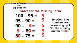 Grade 3 ARAL Math: Mastering Missing Numbers in Patterns | PPTX