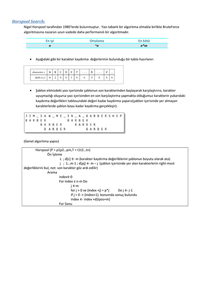 BruteForce ve Horspool Algoritmalarının Karşılaştırılmalı Analizi | PDF