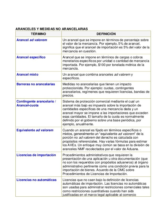 Diccionario Aranceles Y Medidas No Arancelarias