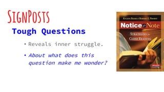 SignPosts
Tough Questions
• Reveals inner struggle.
• About what does this
question make me wonder?
 