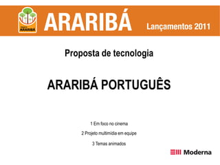 Proposta de tecnologia


ARARIBÁ PORTUGUÊS

          1 Em foco no cinema
      2 Projeto multimídia em equipe

           3 Temas animados
 