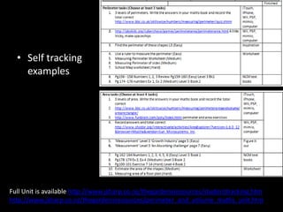 Do…
  • Self tracking
    examples




Full Unit is available http://www.jsharp.co.nz/thegardensresources/studenttracking.htm
http://www.jsharp.co.nz/thegardensresources/perimeter_and_volume_maths_unit.htm
 