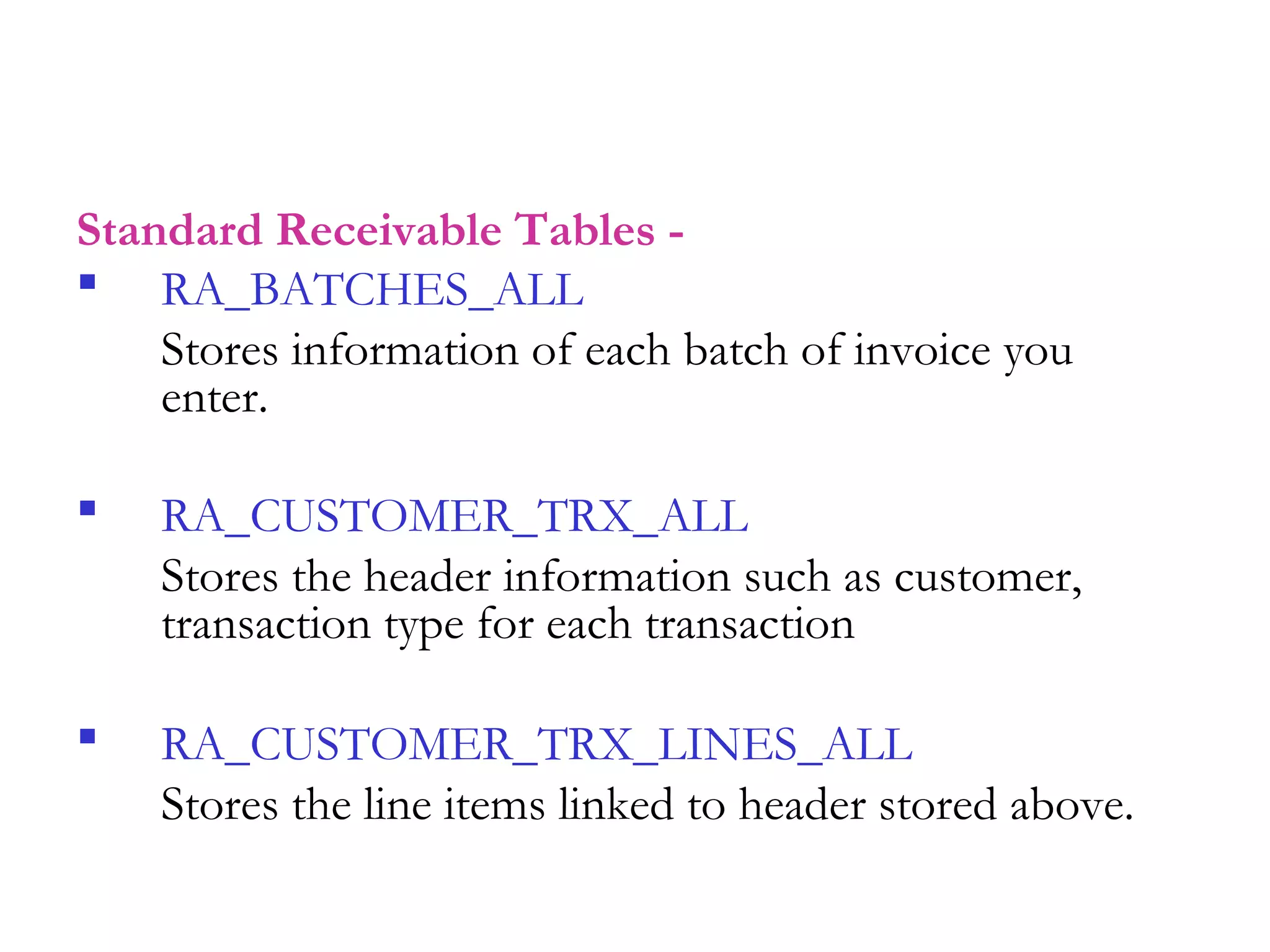 Shemas Table Oracle Invoice Oracle APPS :Receivables Auto Invoice | PPT