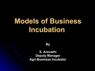 Models of Business Incubation  By S. Aravazhi Deputy Manager Agri-Business Incubator 