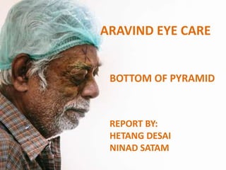 ARAVIND EYE-CARE SYSTEMS
REPORT BY:
HETANG DESAI
NINAD SATAM
ARAVIND EYE CARE
BOTTOM OF PYRAMID
REPORT BY:
HETANG DESAI
NINAD SATAM
 