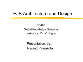 EJB Architecture and Design
CS486
Global Knowledge Networks
Instructor : Dr. V. Juggy
Presentation by:
Aravind Vinnakota
 