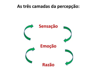 As camadas da percepção:
Sensação
Emoção
Reflexão
 