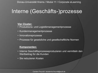 Donau-Universität Krems / Modul 11 / Corporate eLearningInterne (Geschäfts-)prozesseVier Cluster: Produktions- und Logistikmanagementprozesse
