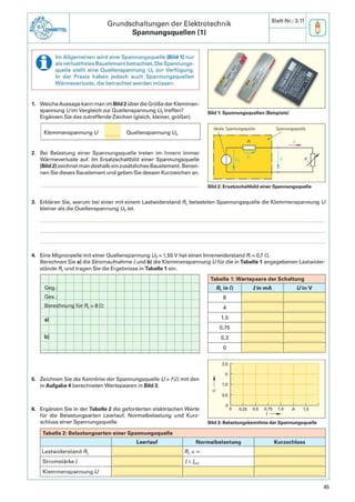 Blatt-Nr.: 3.12 rn Grundschaltungen der Elektrotechnik, Spannungsquellen (2)
7. a) Nennen Sie in der Tabelle die beiden Sc...
