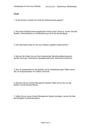 Arbeitspapier Website