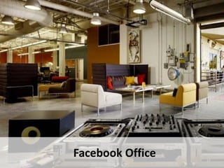 19 - Facebook Office
So sieht es bei den Web 2.0 Unternehmen aus.
Pause
Ähnlich bei Google
Es gibt Rückzugs- und Entspannungsmöbel. Begegnungsräume nehmen viel Platz ein,
nicht jeden Quadratmeter den „Office Cubicles“ zu.
19
Facebook Office
 