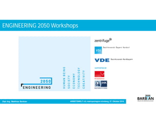 ENGINEERING 2050 Workshops
Dipl.-Ing. Matthias Barbian ARBEITSWELT 4.0, metropolregion nürnberg, 27. Oktober 2016
 