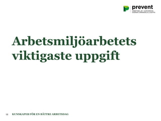 Arbetsmiljöarbetets
viktigaste uppgift
KUNSKAPER FÖR EN BÄTTRE ARBETSDAG12
 
