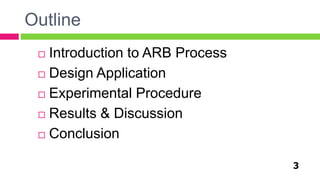 Outline
3
 Introduction to ARB Process
 Design Application
 Experimental Procedure
 Results & Discussion
 Conclusion
 