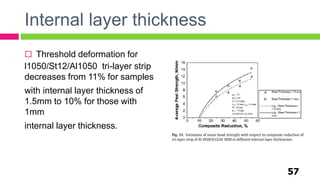 Internal layer thickness
 Threshold deformation for
l1050/St12/Al1050 tri-layer strip
decreases from 11% for samples
with internal layer thickness of
1.5mm to 10% for those with
1mm
internal layer thickness.
57
 