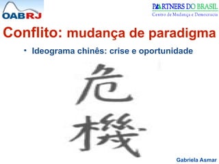 Gabriela Asmar
Conflito: mudança de paradigma
• Ideograma chinês: crise e oportunidade
 