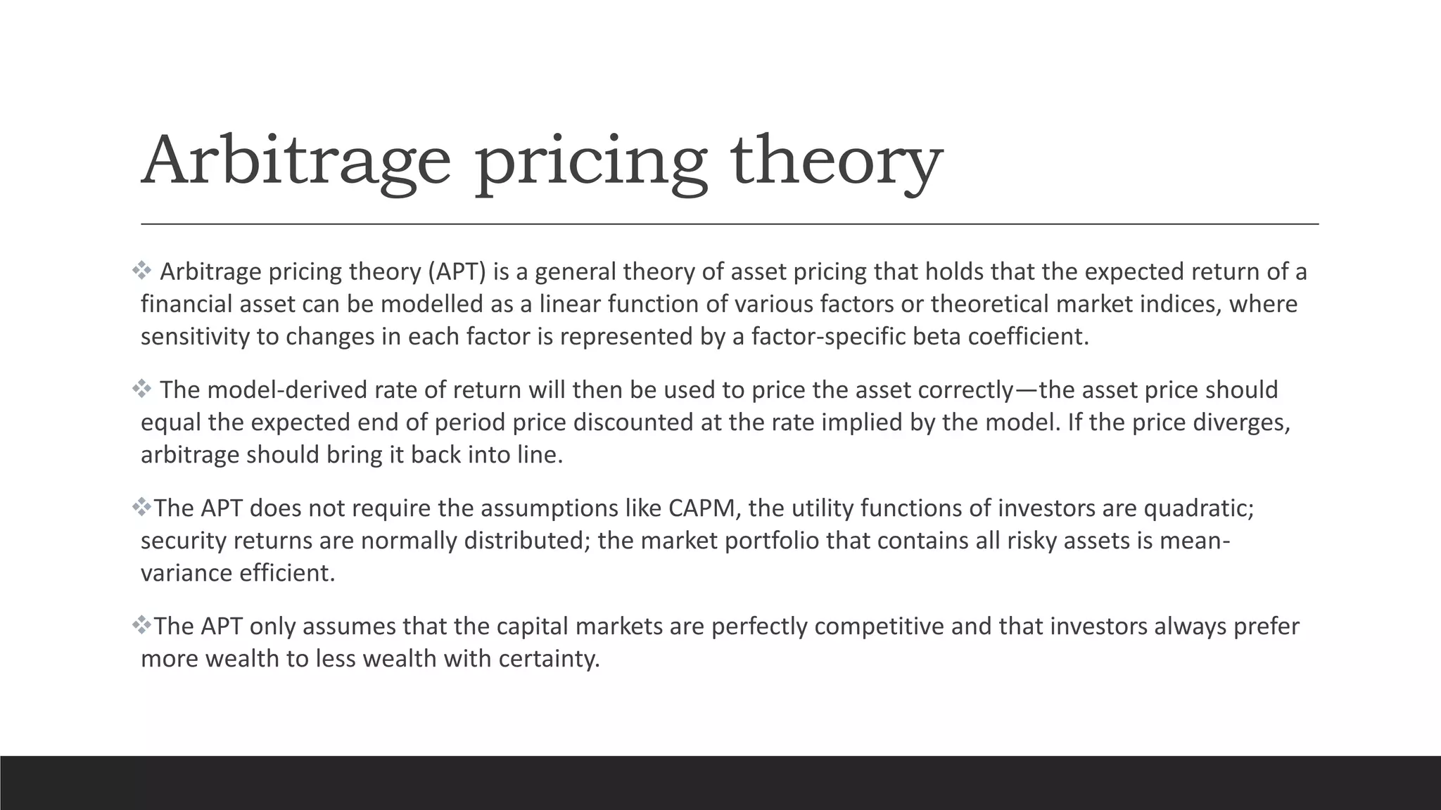 Arbitrage pricing theory & Efficient market hypothesis | PPTX