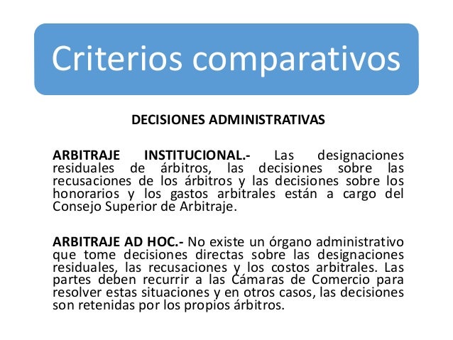 Arbitraje ad hoc e institucional