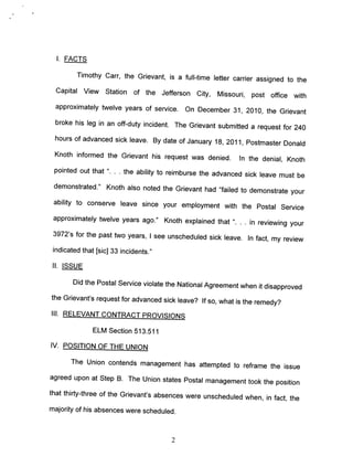 Arbitration decision - Advanced Sick Leave - 