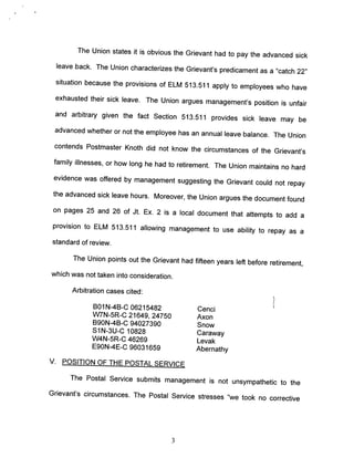 Arbitration decision - Advanced Sick Leave - 