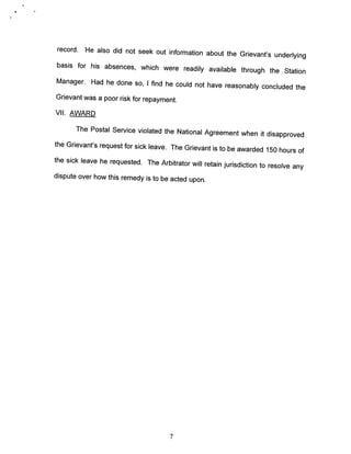 Arbitration decision - Advanced Sick Leave - 