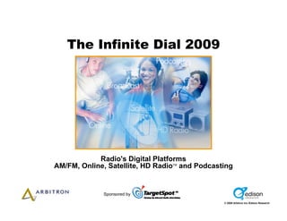 The Infinite Dial 2009




            Radio's Digital Platforms
AM/FM, Online, Satellite, HD Radio and Podcasting
                                TM




             Sponsored by
                                              © 2009 Arbitron Inc./Edison Research
 