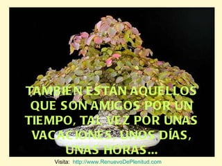 TAMBIÉN ESTÁN AQUELLOS QUE SON AMIGOS POR UN TIEMPO, TAL VEZ POR UNAS VACACIONES, UNOS DÍAS, UNAS HORAS... Visita:  http://www.RenuevoDePlenitud.com 