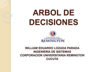 ARBOL DE
DECISIONES
WILLIAM EDUARDO LOZADA PARADA
INGENIERIA DE SISTEMAS
CORPORACION UNIVERSITARIA REMINGTON
CUCUTA
 