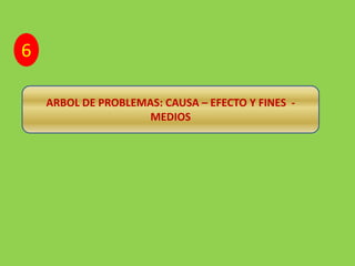 ARBOL DE PROBLEMAS: CAUSA – EFECTO Y FINES - 
MEDIOS 
6 
 