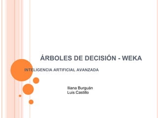 ÁRBOLES DE DECISIÓN - WEKA INTELIGENCIA ARTIFICIAL AVANZADA Iliana Burguán Luis Castillo 