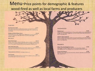                                 Menu HighlightsMesclun Green Salad	$7.75Cappuccino Mousse	$5.00Spiced Petit Tender servedwith Lemon Carrots and Primavera Mashed Potatoes              $ 14.95