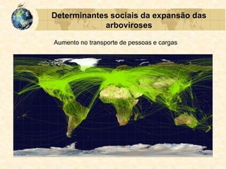 Determinantes sociais da expansão das
arboviroses
Aumento no transporte de pessoas e cargas
 