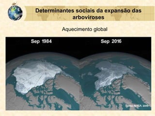 Determinantes sociais da expansão das
arboviroses
Aquecimento global
Fonte: NASA 2016
 