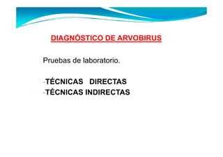 DIAGNÓSTICO DE ARVOBIRUS


Pruebas de laboratorio.
           laboratorio

-TÉCNICAS DIRECTAS
  É
-TÉCNICAS INDIRECTAS
 