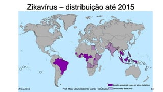 Zikavírus – distribuição até 2015
14/03/2016 Prof. MSc. Clovis Roberto Gurski - BIÓLOGO 83
 