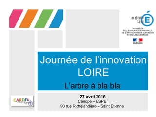 Journée de l’innovation
LOIRE
L’arbre à bla bla
27 avril 2016
Canopé – ESPE
90 rue Richelandière – Saint Etienne
 
