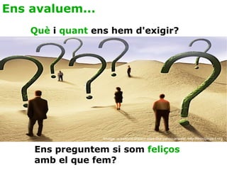 Ens avaluem... Imatge: questions-answer-sites-like-yahoo-answer. http://theidproject.org Què  i  quant  ens hem d'exigir? Ens preguntem si som  feliços  amb el que fem? 