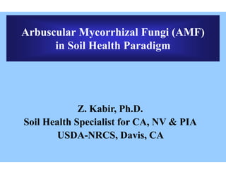 Z. Kabir, Ph.D.
Soil Health Specialist for CA, NV & PIA
USDA-NRCS, Davis, CA
Arbuscular Mycorrhizal Fungi (AMF)
in Soil Health Paradigm
 