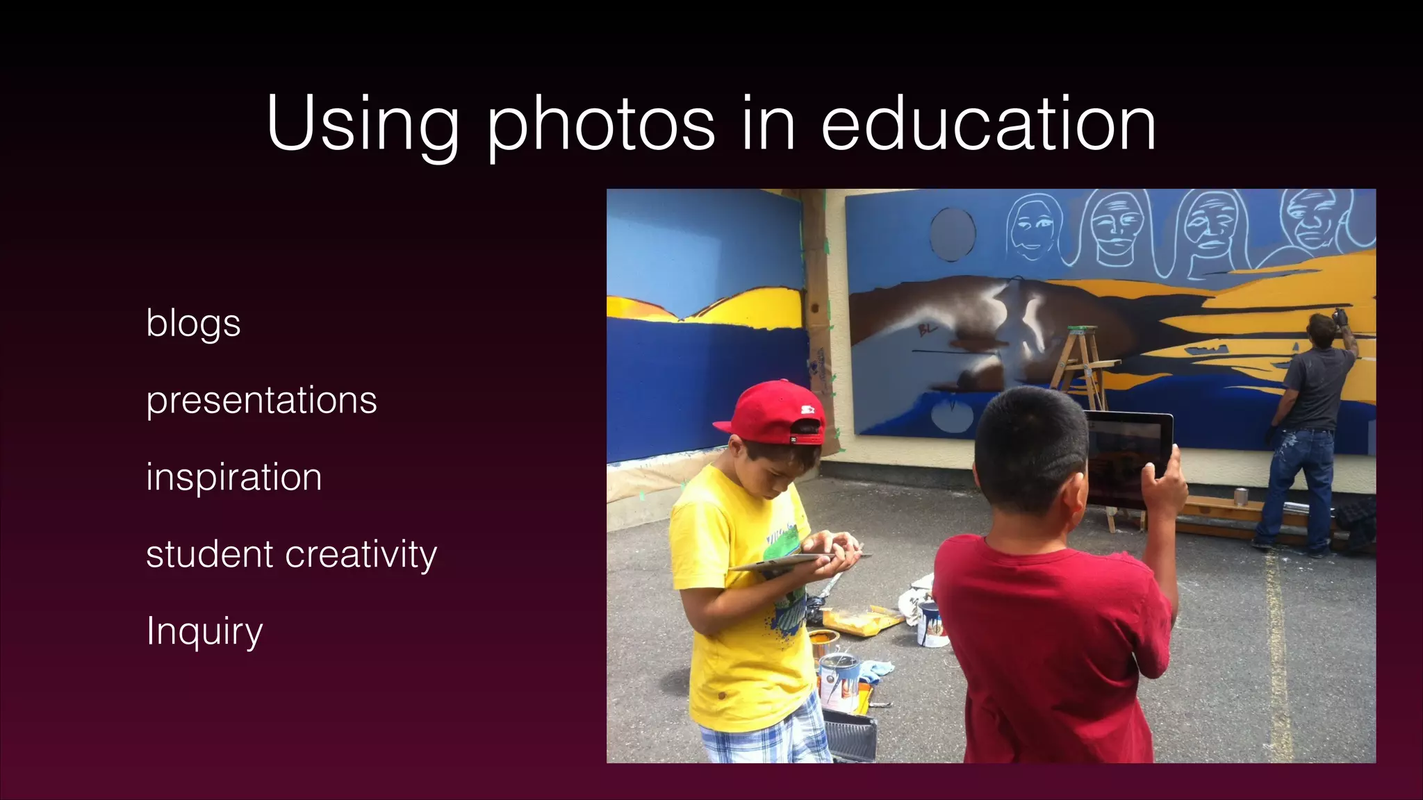 Using photos in education
blogs
presentations
inspiration
student creativity
Inquiry
 