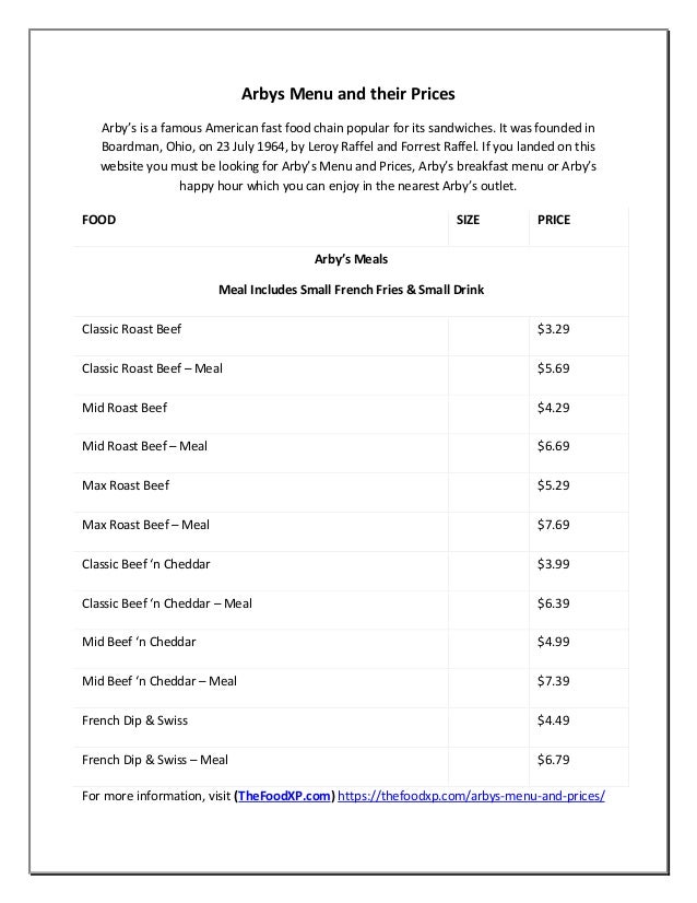 Arby S Menu Prices Arby S Menu Prices