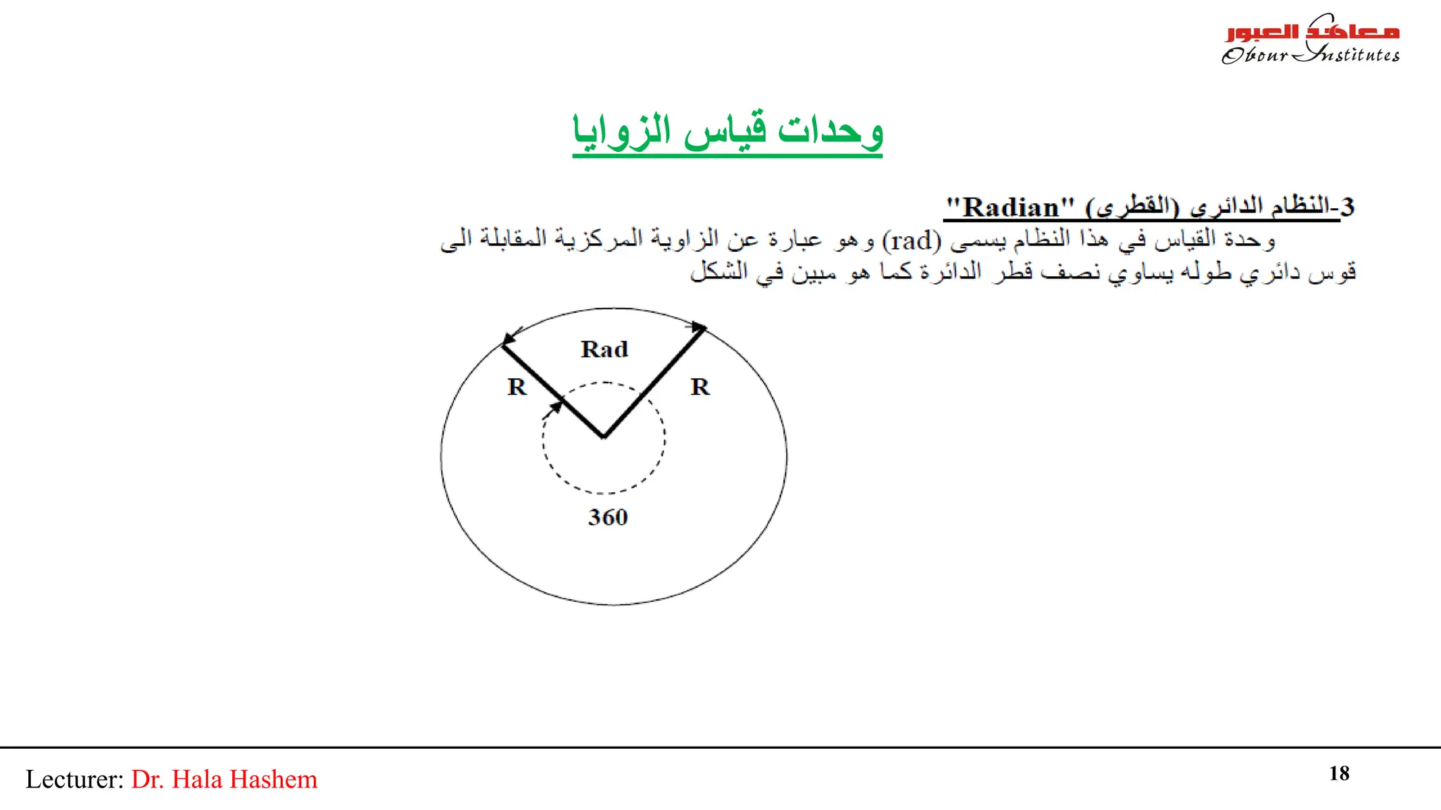 Lecturer: Dr. Hala Hashem 18
‫اﻟﺰواﯾﺎ‬ ‫ﻗﯿﺎس‬ ‫وﺣﺪات‬
 