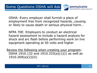 PPT- 054-01 51
Some Questions OSHA will Ask
OSHA: Every employer shall furnish a place of
employment free from recognized ...